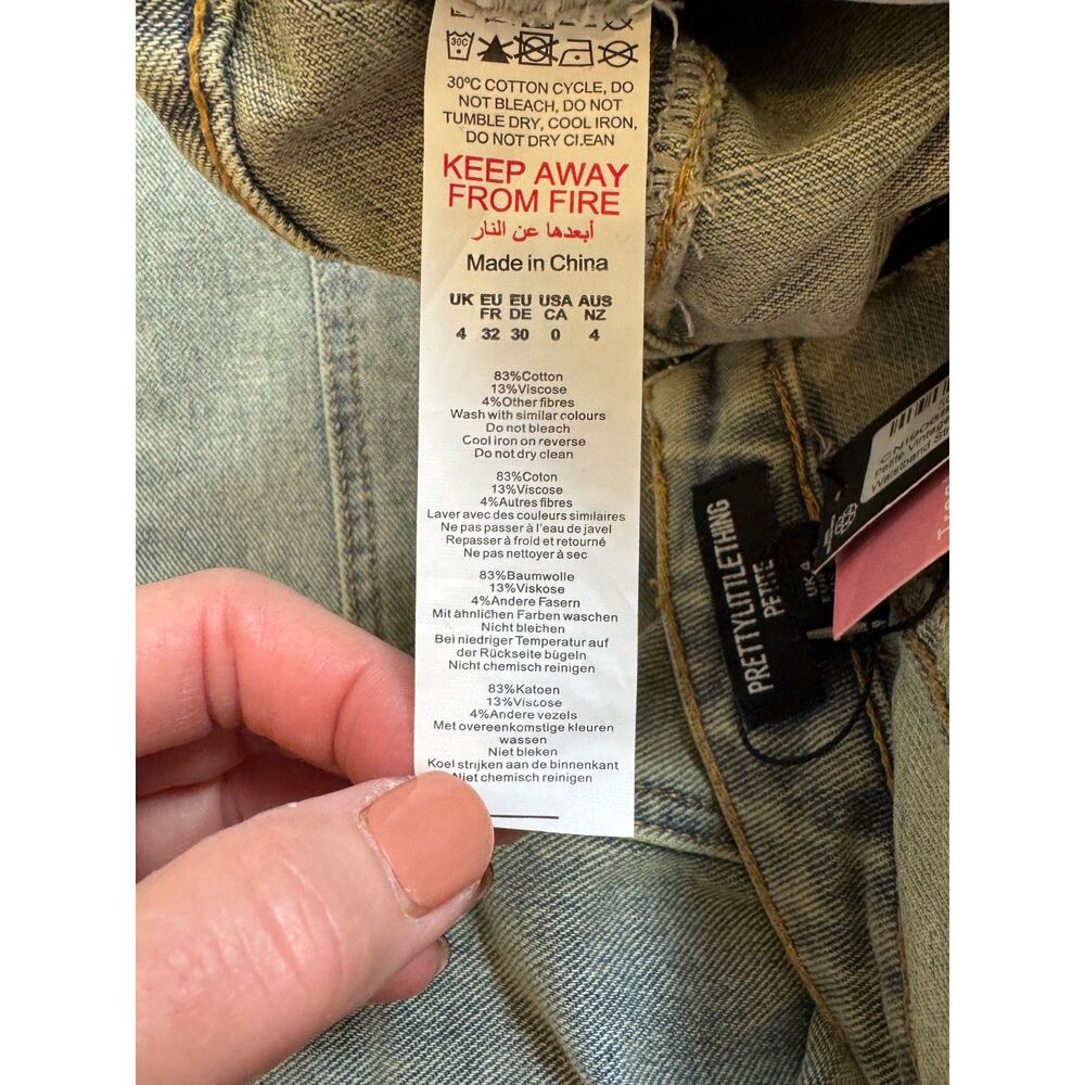 PLT Pretty Little Thing Jeans Foldover Waist Front Seams Size 0 Vintage Wash NEW - Picture 5 of 9
